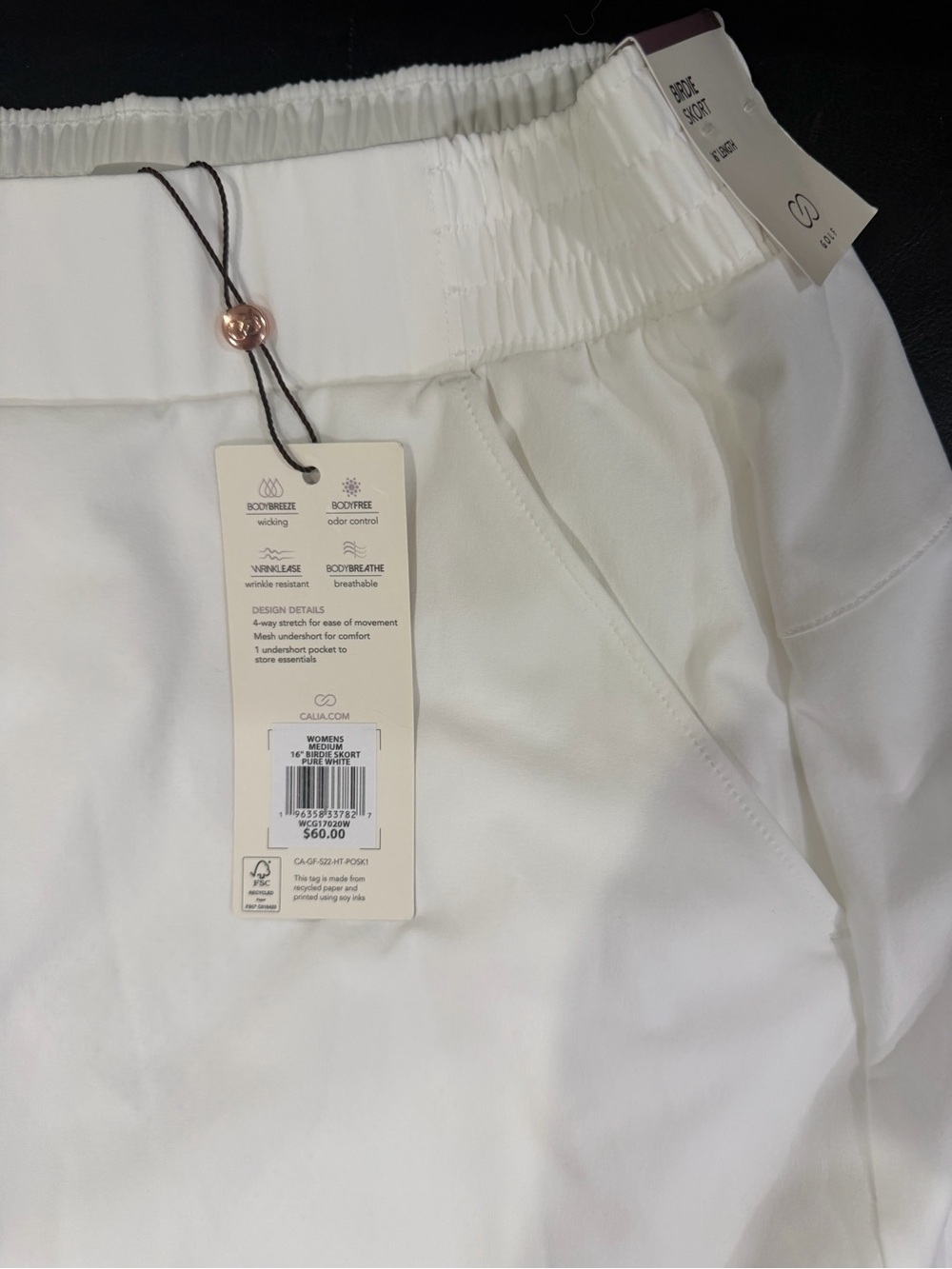 Calia White Athletic Elastic-Waist Skort